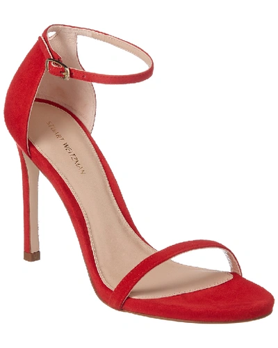 Stuart Weitzman Nudistsong Suede Sandal In Red