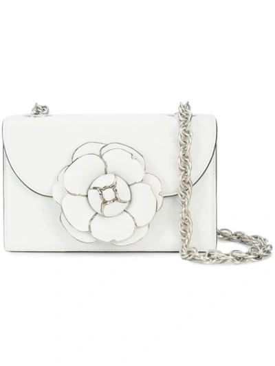 Oscar De La Renta Tro Embellished Leather Shoulder Bag In White