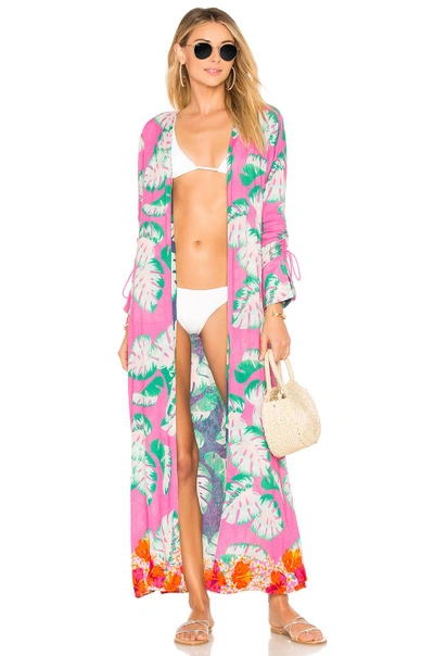 Lovers & Friends Ellis Palm-print Open-front Swim Coverup Dressing Gown In Fuchsia