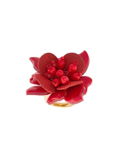 Oscar De La Renta Flower Ring In Red