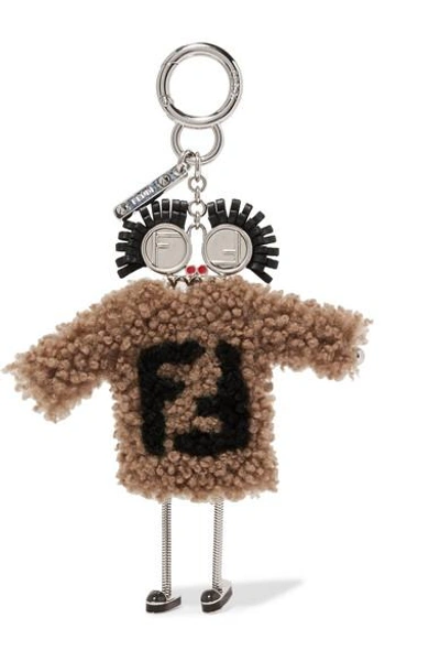 Fendi Shearling And Leather Keychain In Brown