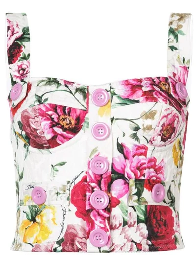 Dolce & Gabbana Floral-print Bustier Cropped Top In White
