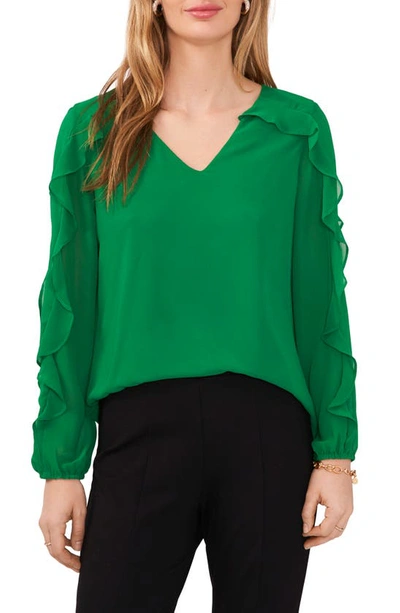 Chaus Ruffle Sleeve V-neck Blouse In Green