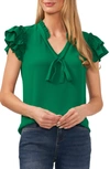 Cece Ruffle Tie Neck Top In Green