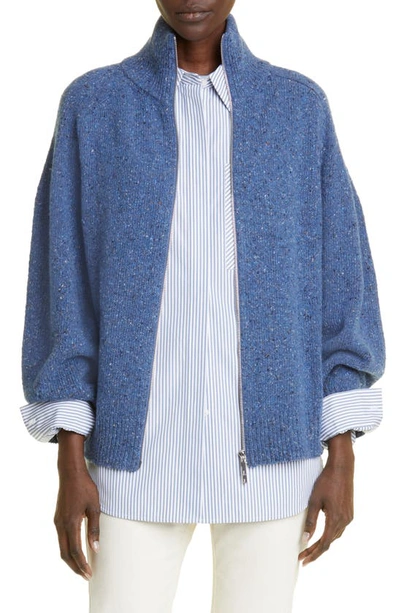 Lafayette 148 Cashmere & Wool Blend Bomber Sweater In Tile Blue Multi