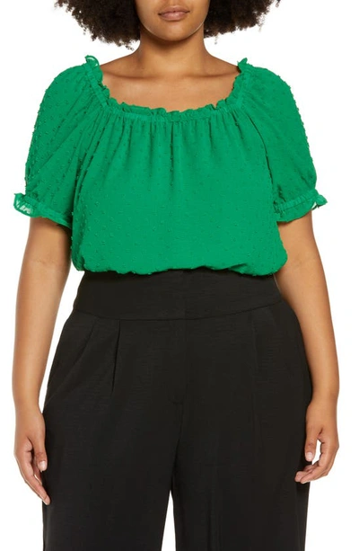 Cece Square Neck Clip Dot Top In Green