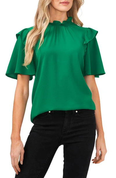 Cece Flutter Sleeve Blouse In Green