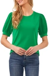 Cece Puff Sleeve Mixed Media Top In Lush Green