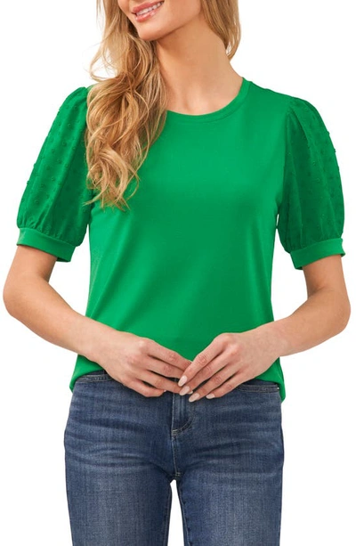 Cece Puff Sleeve Mixed Media Top In Green