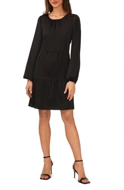 Halogen Solid Long Sleeve Tiered Dress In Rich Black