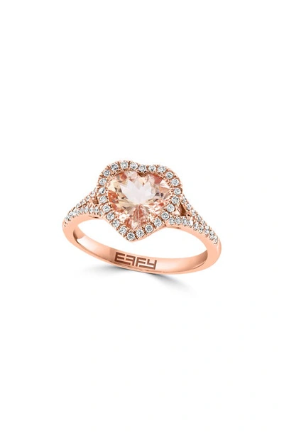 Effy 14k Rose Gold Morganite Heart Diamond Halo Ring In Pink