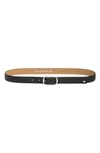 Kate Spade Stitched Feather Edge Belt In Black / Polished Nickel