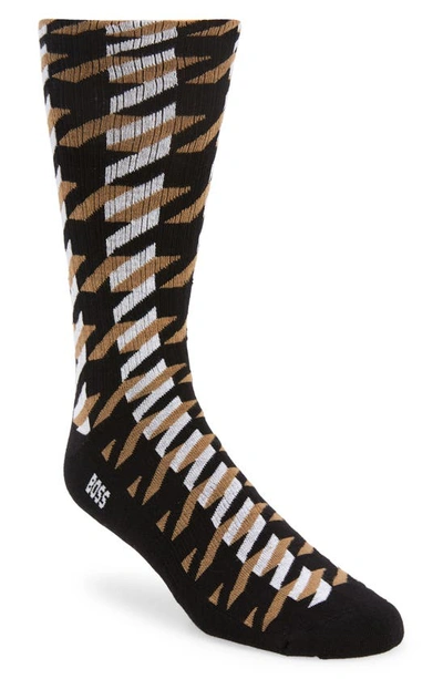 Hugo Boss Regular-length Socks With Logo And Houndstooth Pattern In Black