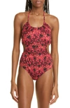 Ulla Johnson Mabel Print Ruched Cutout One-piece Swimsuit In Wild Rose