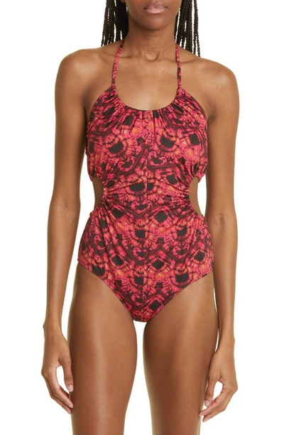 Ulla Johnson Mabel Print Ruched Cutout One-piece Swimsuit In Wild Rose