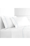 Melange Home Percale Cotton Single Stripe Embroidered 4-piece Sheet Set In White