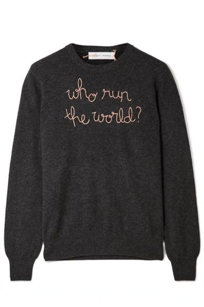 Lingua Franca Who Run The World Embroidered Cashmere Sweater In Charcoal