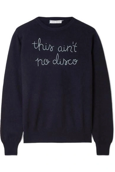 Lingua Franca This Ain't No Disco Embroidered Cashmere Jumper In Navy