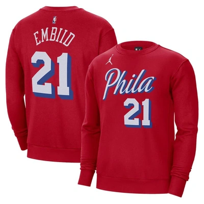 Jordan Brand Joel Embiid Red Philadelphia 76ers Statement Name & Number Pullover Sweatshirt