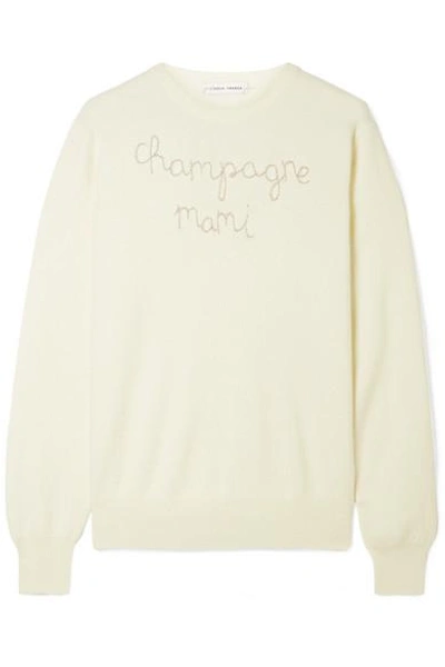 Lingua Franca Champagne Mami Embroidered Cashmere Sweater In Cream