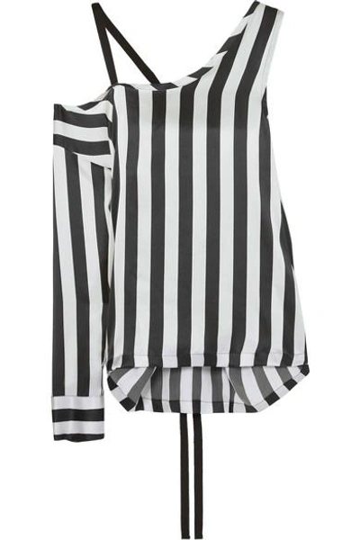 Ann Demeulemeester Asymmetric Striped Silk-satin Top In Silver