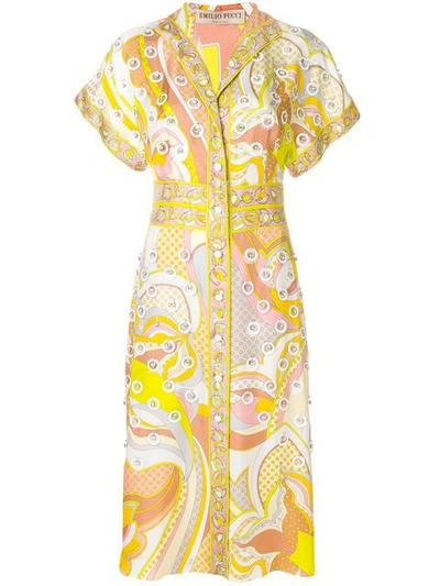 Emilio Pucci Embellished Printed Midi Shirt Dress In Multicolour