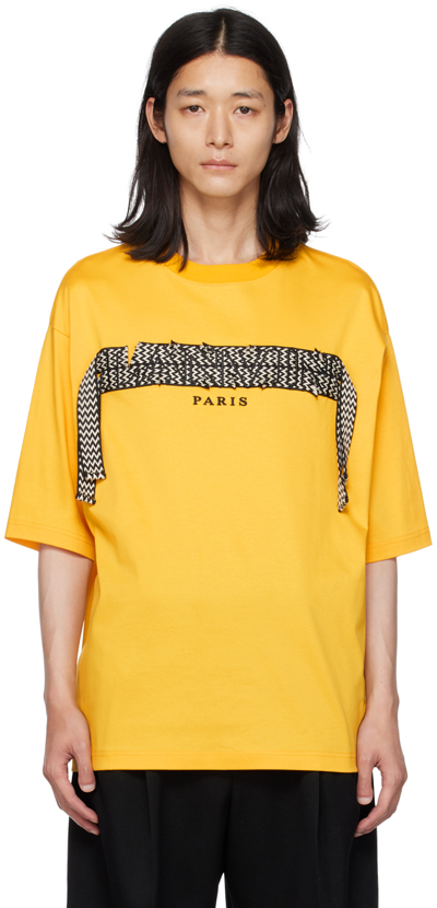 Lanvin Oversized Embroidered Curb Lace T-shirt In Yellow