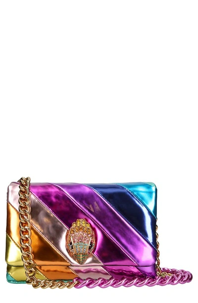 Kurt Geiger Mini Kensington Metallic Leather Long Flap Crossbody In Rainbow Metallic