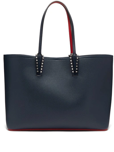 Christian Louboutin Cabata Spike-embellished Leather Tote In Marine/ Marine