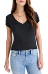 Splendid V-neck Cotton Blend T-shirt In Black