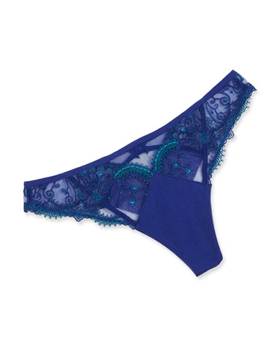 Lise Charmel Instant Couture Lace-trim Thong In Blue