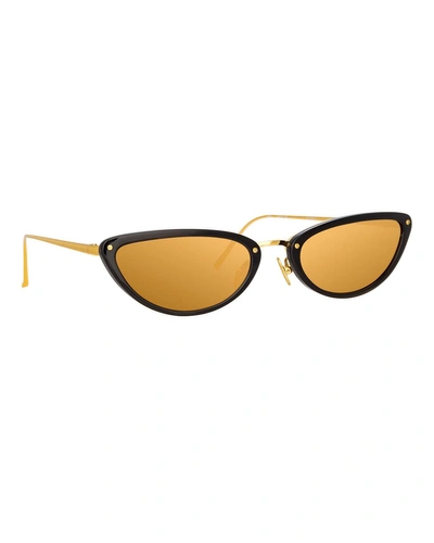 Linda Farrow Slim Two-tone Cat-eye Mirrored Sunglasses, Black Pattern