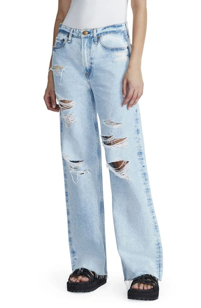 Rag & Bone Logan Ripped High Waist Wide Leg Jeans In Blue