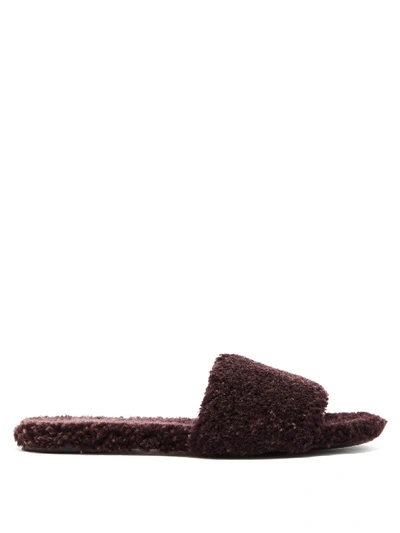 The Row Teddy Shearling Fur Flat Slide Sandal In Dark Brown