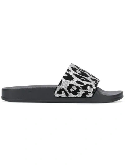 Balmain Calypso Leopard Print Slide Sandal In Metallic