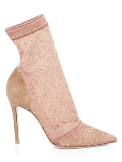 Gianvito Rossi Stretch-lace And Strass High Booties In Praline
