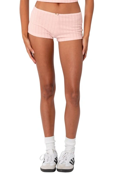 Edikted Seatpea Pointelle Low Rise Micro Shorts In Light-pink