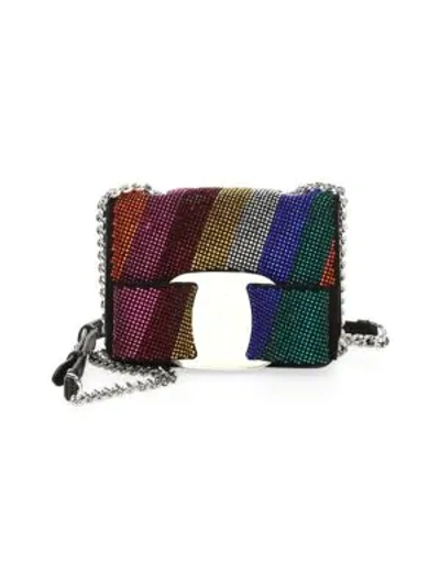 Ferragamo Mini Vara Leather Multicolored Gem Crossbody Bag In Nero Black/silver