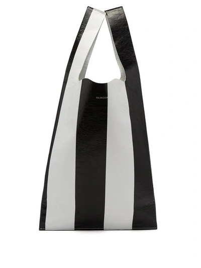 Balenciaga Supermarket Shopper Stripe Leather Bag - Black In Noir/ Blanc