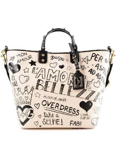 Dolce & Gabbana Printed Shopper Bag In Murales Fdo.panna