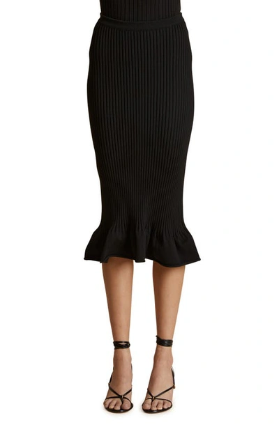 Khaite Sapphi Ribbed Wool-blend Midi Skirt In Black