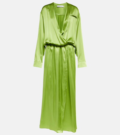 Christopher Esber Verdant Falls Wrap-effect Silk-satin Maxi Shirt Dress In Green