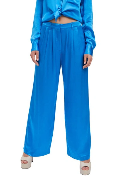 Bardot Lena Pleat Front Satin Pants In Bold Blue