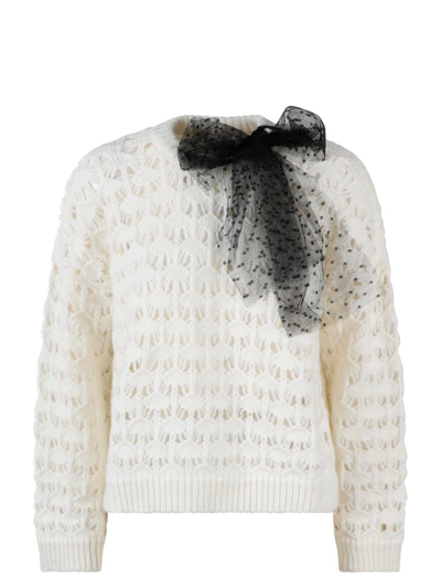 Red Valentino Redvalentino Tulle Bow Knitted Jumper In Ivory