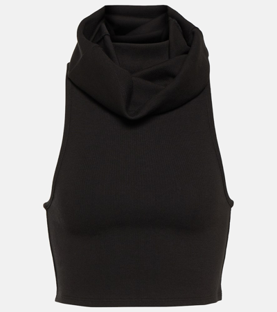 Alaïa Hooded Knitted Cropped Top In Black