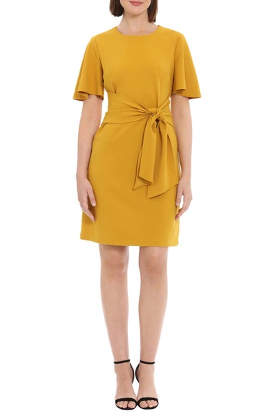 Donna Morgan Flutter Sleeve Waist Tie Dress In Chai Tea