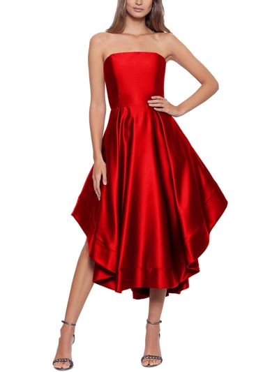 Betsy & Adam Womens Satin Strapless Evening Dress In Red