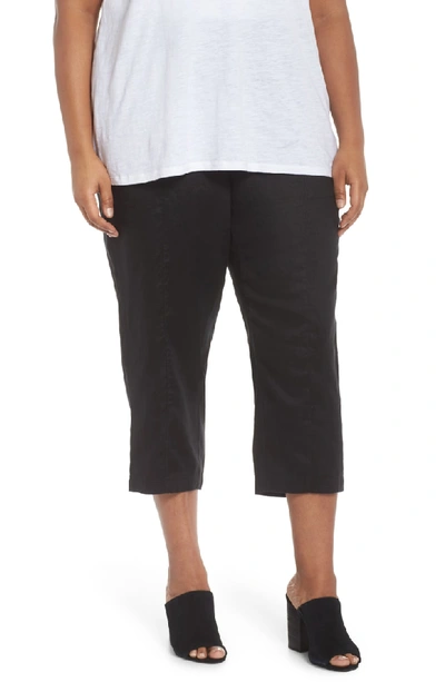 Eileen Fisher Organic Linen Pull-on Cropped Pants, Plus Size In Black