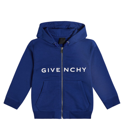 Givenchy Kids' Logo-print Zip-fastening Hoodie In Blue