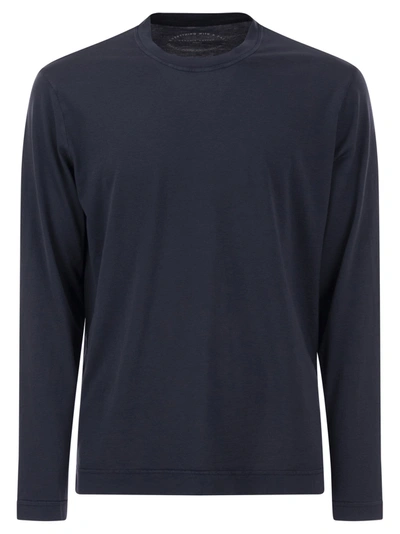 Fedeli Long-sleeved Crew-neck T-shirt In Blue